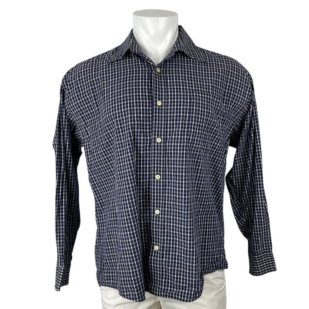 Salute Oleg Cassini Men's Blue Plaid Long Sleeve Button Down Shirt Top Size L